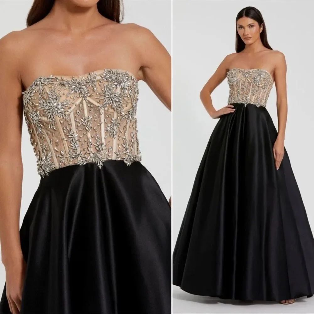 Mac Duggal Black Strapless Embellished Bustier Ball Gown